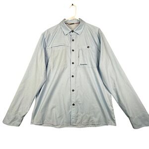 Simms Fishing Long Sleeve Shirt Mens M/M Light Blue Polyester Pocket Zip